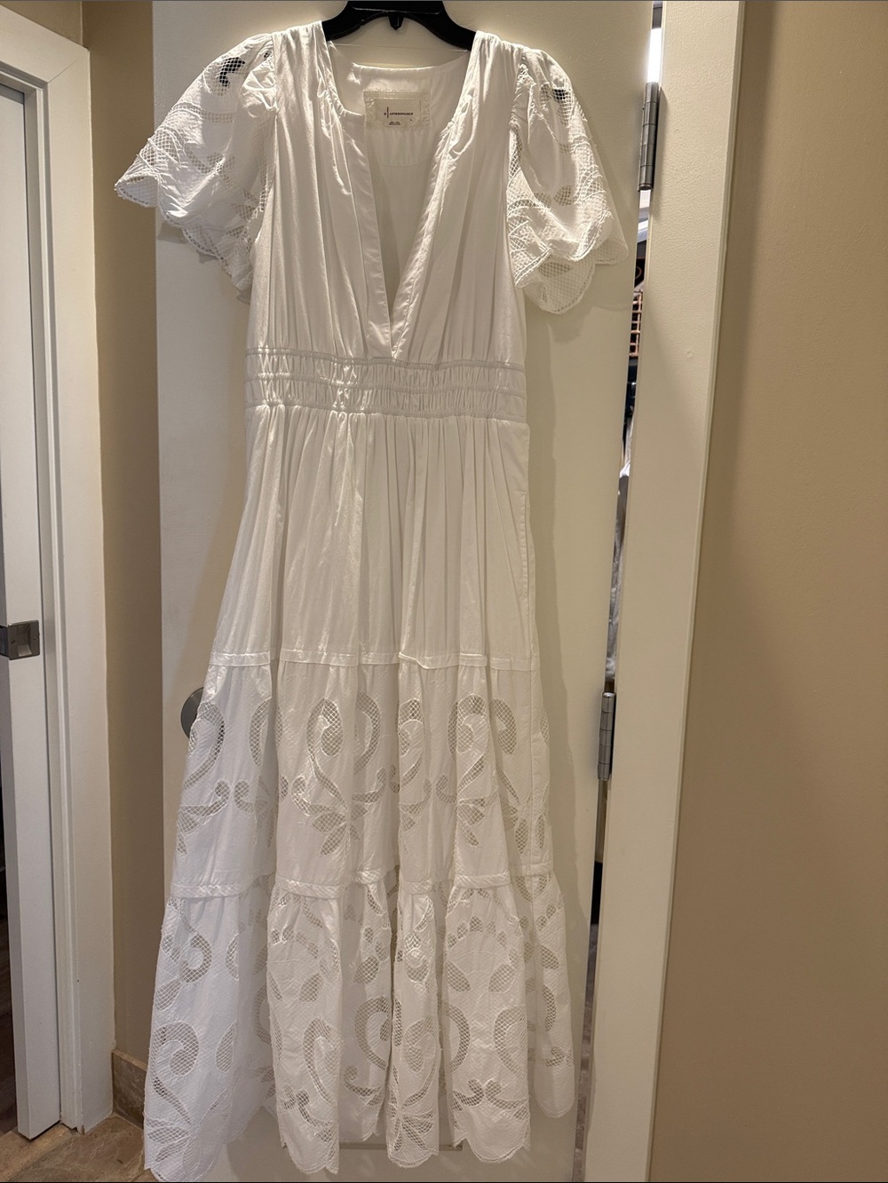 Anthropologie White Eyelet Maxi Dress with Puff Sleeves